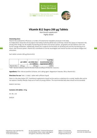 Vitamin B12 Supra 200 µg Tablets 240 tablets for 4 - 8 months