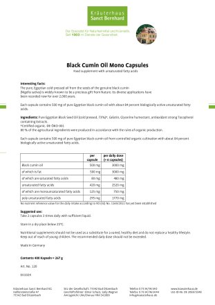 Black Cumin Oil Mono Capsules 400 capsules