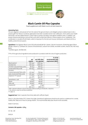 Black Cumin Oil Plus Capsules 180 capsules
