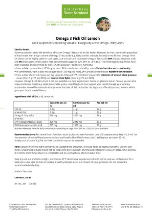 Omega 3 Fish Oil Lemon 250 ml