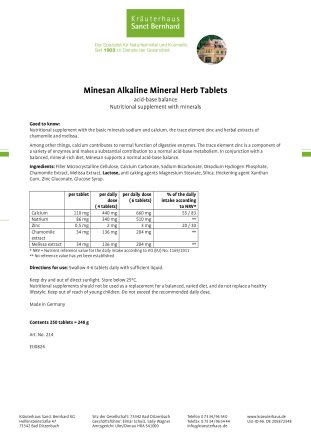 Minesan Alkaline Mineral Herb Tablets 250 tablets