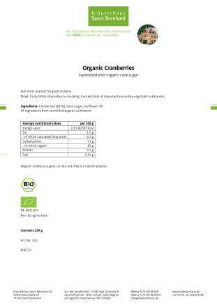 Organic Cranberries 250 g