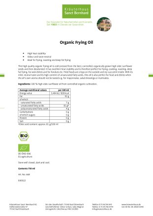 Organic Frying Oil 750 ml