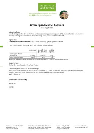 Green-lipped Mussel Capsules 150 capsules for 2 months