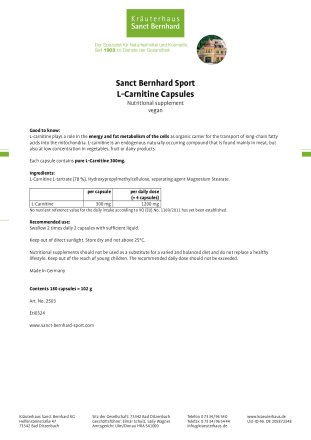 L-Carnitine capsules 180 capsules for 1&frac12; months