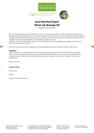 WARM-UP Massage Oil 250 ml