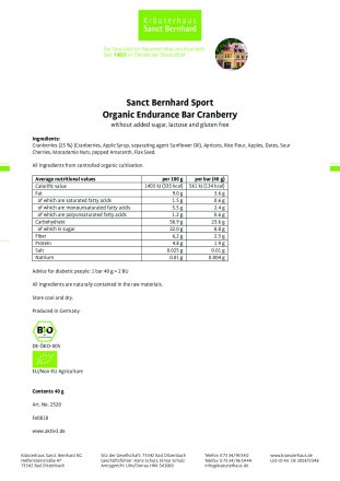 Organic Active Bar Cranberry Cranberry: 40 g