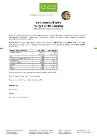 Energy Rice Bar Raspberry: 50 g