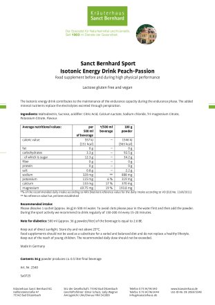 Isotonic Energy Drink &middot; Sachet Peach-Passion: 36 g