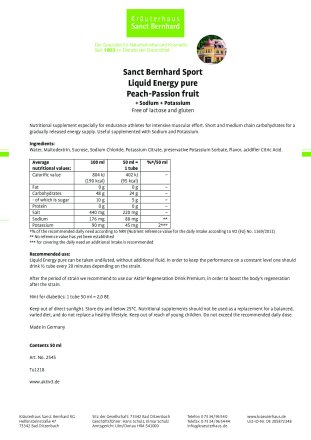 LIQUID Energy pure Peach-passion fruit: 50 ml