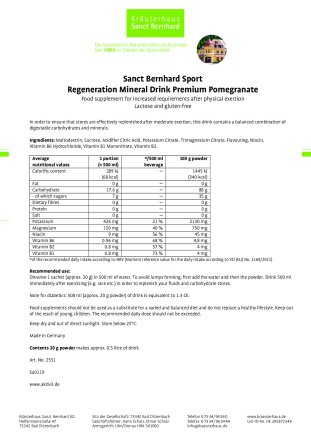 Regeneration Drink Premium Pomegranate Sachet Pomegranate: 20 g