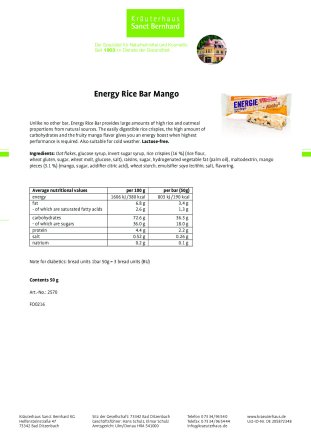 Energy Rice Bar Raspberry: 50 g