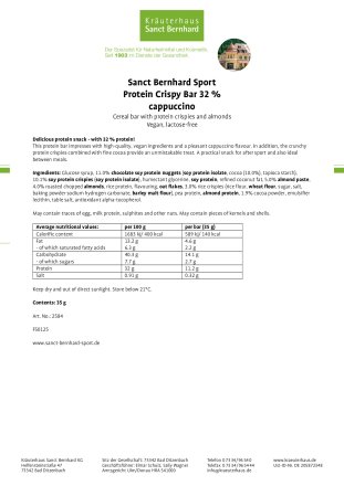 Protein Bar 32 % Crispy Cappuccino: 35 g